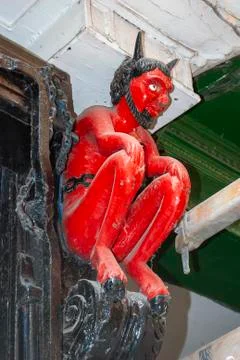 The Little Red Devil in Stonegate in the centre of York Stock Photos