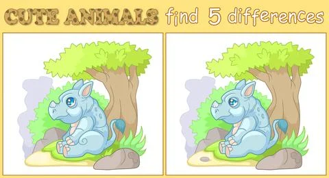 Little rhino, find five differences illustration Stock Illustration