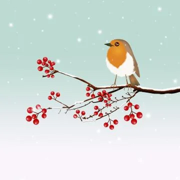 Little robin on tree Stock Illustration