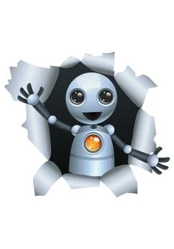 Little robot emerging the wall Stock Illustration