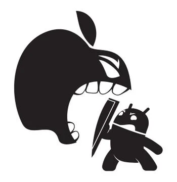 The little robot is protected from an attacker monster. Clipart. Vector. Illustrazione stock