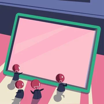 Little Robots Drawing Pressing On Tablet With Important Messages. Small Robotic Illustrazione stock