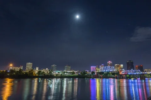 Little Rock Skyline moonlight Stock Footage