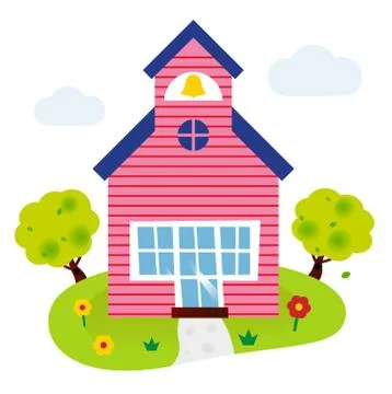 Little School with Bell Stock Illustration