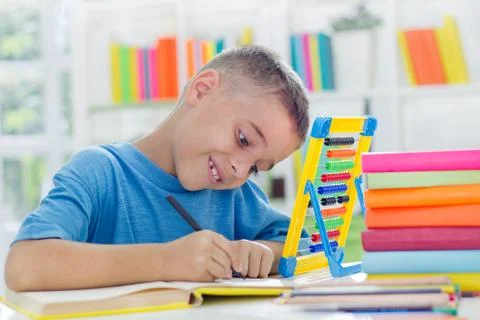 Little schoolboy study Stock Photos