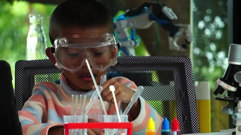 Little scientists are learning happily and interestingly Stock Footage 247194356