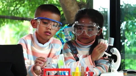 Little scientists are learning happily and interestingly Stock Footage 247197213
