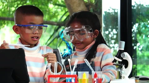 Little scientists are learning happily and interestingly Stock Footage 247197389