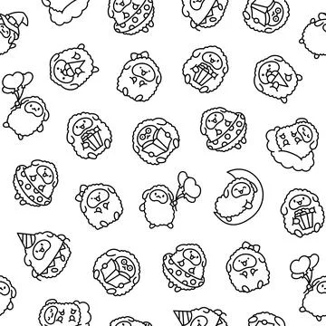 Little sheep. Seamless pattern. Coloring Page. Illustrazione stock
