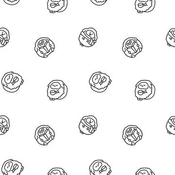 Little sheep. Seamless pattern. Coloring Page. Illustrazione stock