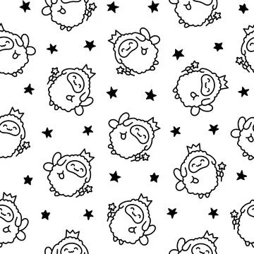 Little sheep. Seamless pattern. Coloring Page. Illustrazione stock