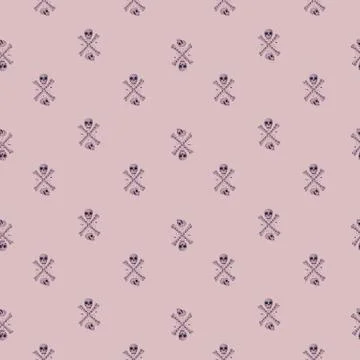 Little skulls and bones elements seamless pattern. Scary halloween print on p 스톡 일러스트