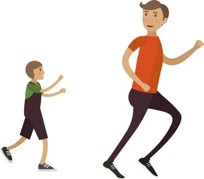 Little son chasing dad vector icon isolated on white Stock Illustration