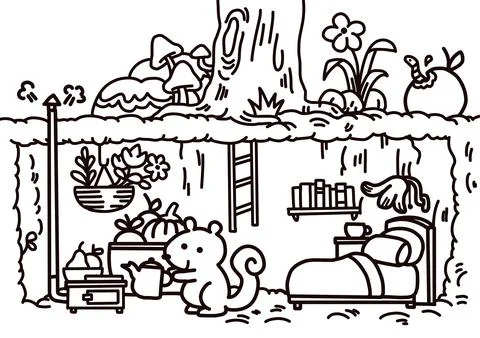 Little squirrels make nests underground. Stock Illustration