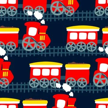 Little steam train in a seamless pattern Stock Illustration