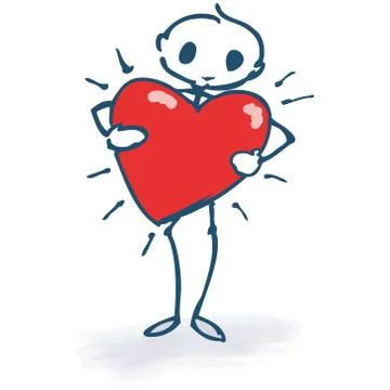 Little stick figure with a red heart Stock Illustration