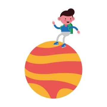 Little student boy in planet comic character Stock Illustration