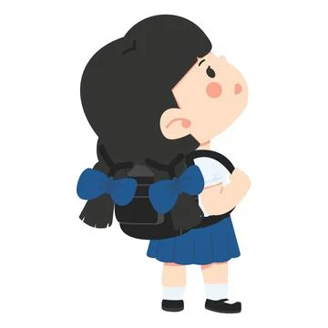 Little student girl with backpack looking up back view school uniform concept Stock Illustration