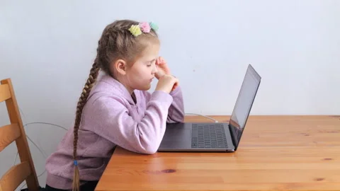 Little student learning at home because of quarantine Video stock 150083681
