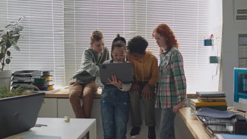 Little Students Using Laptop on Computer Class in Primary School Stock Footage 245456261