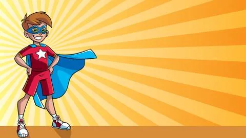 Little Super Boy Ray Light Background Illustrazione stock