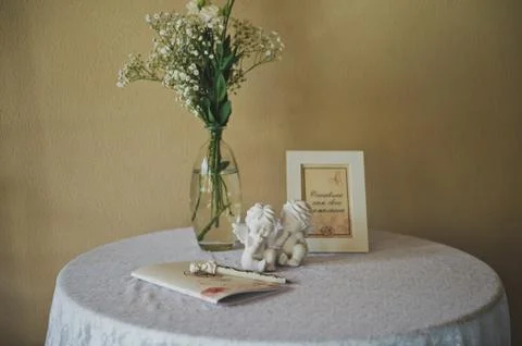 Little table with the vase and the frame under the photo 4269. Stock Photos