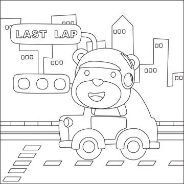 Little teddy bear racer, vector cartoon, Cartoon isolated vector illustration Stock Illustration