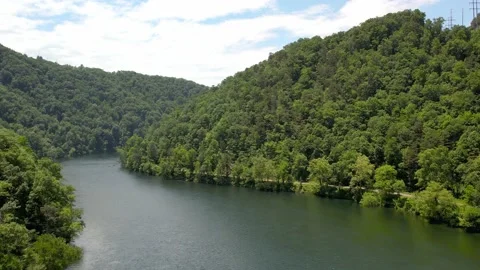 Little Tennessee River Low High Altitude Flyaway Stock Footage 197319272