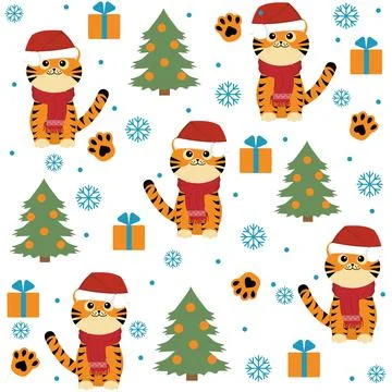 Little tigers pattern, color vector isolated cartoon-style illustration Stock Illustration