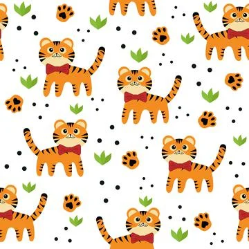 Little tigers pattern, color vector isolated cartoon-style illustration Stock Illustration