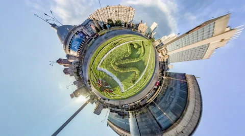 Little Tiny Planet 360 Degree. Victory Square. Kiev Stock Footage 67417377