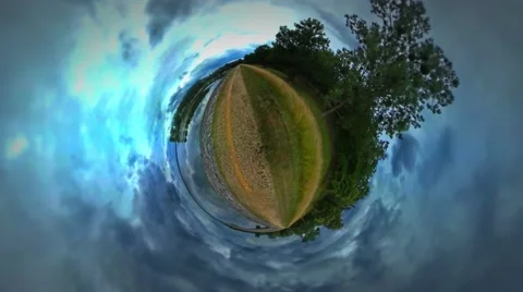 Little Tiny Planet 360 Degree Landscape River Lake or Sea Travel in Warm Autumn Stock Footage 67854014