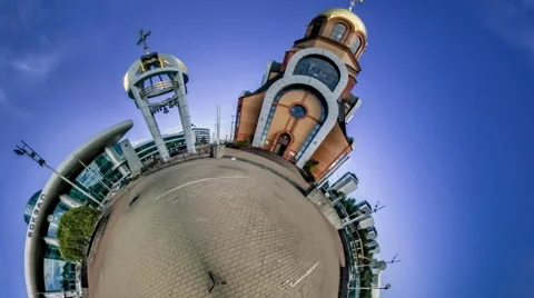 Little Tiny Planet 360 Degree Southern Railway Station Entrance Kiev Sights Stock Footage 67866068