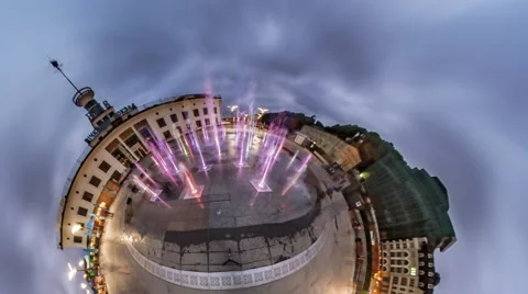Little Tiny Planet 360 Degree Postal Square Fountains People Kiev Sights Stock Footage 67866876