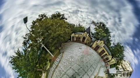 Little Tiny Planet 360 Degree Kiev Sights House With Chimaeras Tourists Are Stock Footage 67867146