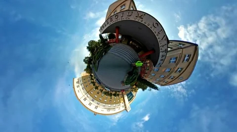 Little Tiny Planet 360 Degree, Collegium Civitas. Poland Stock Footage 67877020
