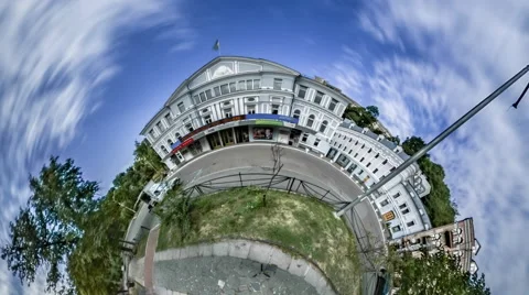 Little Tiny Planet 360 Degree Ivan Franko Theater Kiev Sights Park Nearby White Stock Footage 68079630