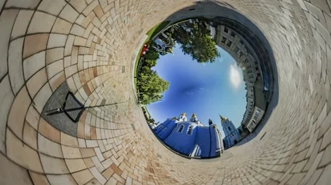 Little Tiny Planet 360 Degree Kiev Sights Shcors Memorial Lawyer's Day Stock Footage 68453751