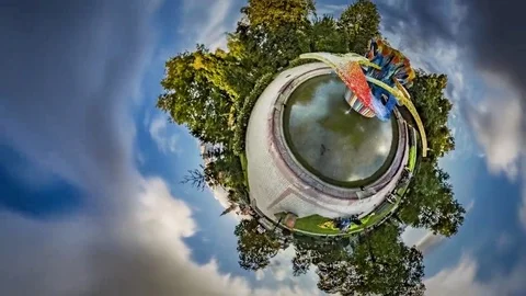 Little Tiny Planet 360 Degree Monument Fountain in Opole All Saints' Day Green Stock Footage 69287512