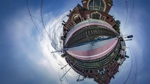 Little Tiny Planet 360 Degree Opole Railway Station in Morning Old Buildings 動画素材 69293009