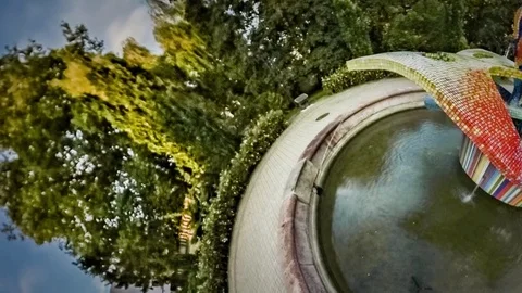 Little Tiny Planet 360 Degree Colored Statue Fountain in Opole All Saints' Day Stock Footage 71498940