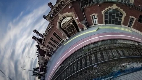 Little Tiny Planet 360 Degree Railroad Opole Railway Station in Morning Old 動画素材 71503295