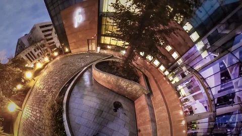 Little Tiny Planet 360 Degree Evening Alley Philharmonia New Building Stock Footage 72001932
