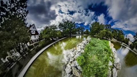 Little Tiny Planet 360 Degree Fountain in Lake Sights of Resort Town Opole Park Video stock 72002022