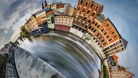 Little Tiny Planet 360 Degree Dam Opole Venice Enchanting Unique Town Famous Video stock 72002663