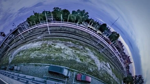Little Tiny Planet 360 Degree Railway Station Small Enchanting Town Evening 動画素材 72003092