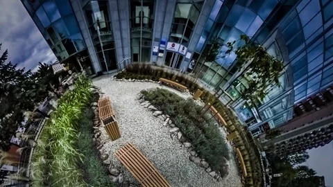 Little Tiny Planet 360 Degree Quiet Alley Small Square Near Business Center of Video stock 72007442