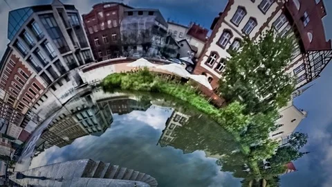 Little Tiny Planet 360 Degree Enchanting Town Old Lovely Buildings Stop the 動画素材 72132291