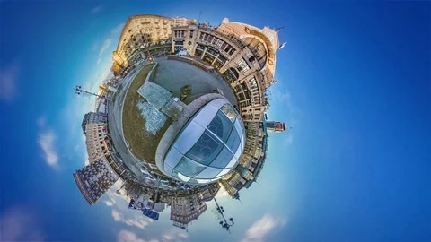 Little Tiny Planet Kiev Sights Bessarabska Square 360 Degree Mini Planet Stock Footage 75059638