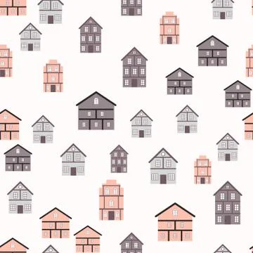 Little Town Seamless Pattern Background. Vector Illustration Stock Illustration